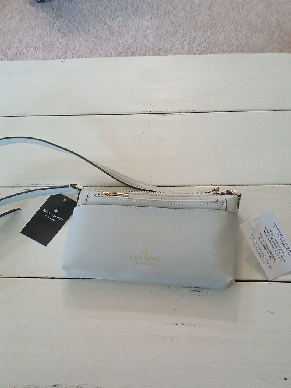 kate spade Light Gray Pebbled Leather Crossbody